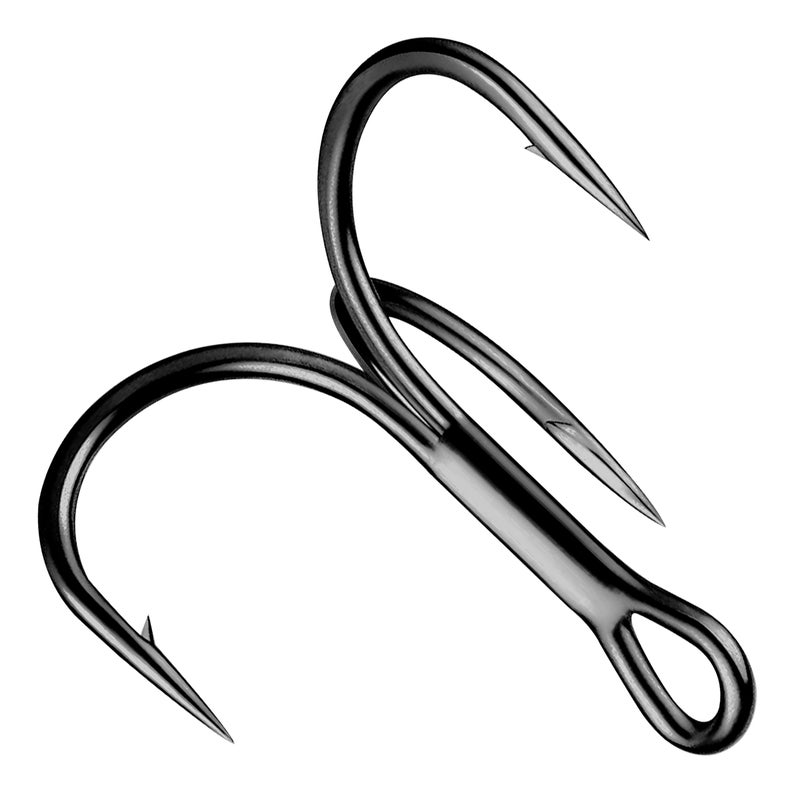 Shaddock Fishing خطاطيف صيد شادوك، خطاطيف ثلاثية الانحناء قصيرة الساق، فولاذ كربوني عالي، فجوة واسعة للطعوم، الطعوم، الشريط، السلمون، الباس، سمك البان، أسود، 100 قطعة، الحجم 1 - Image 1